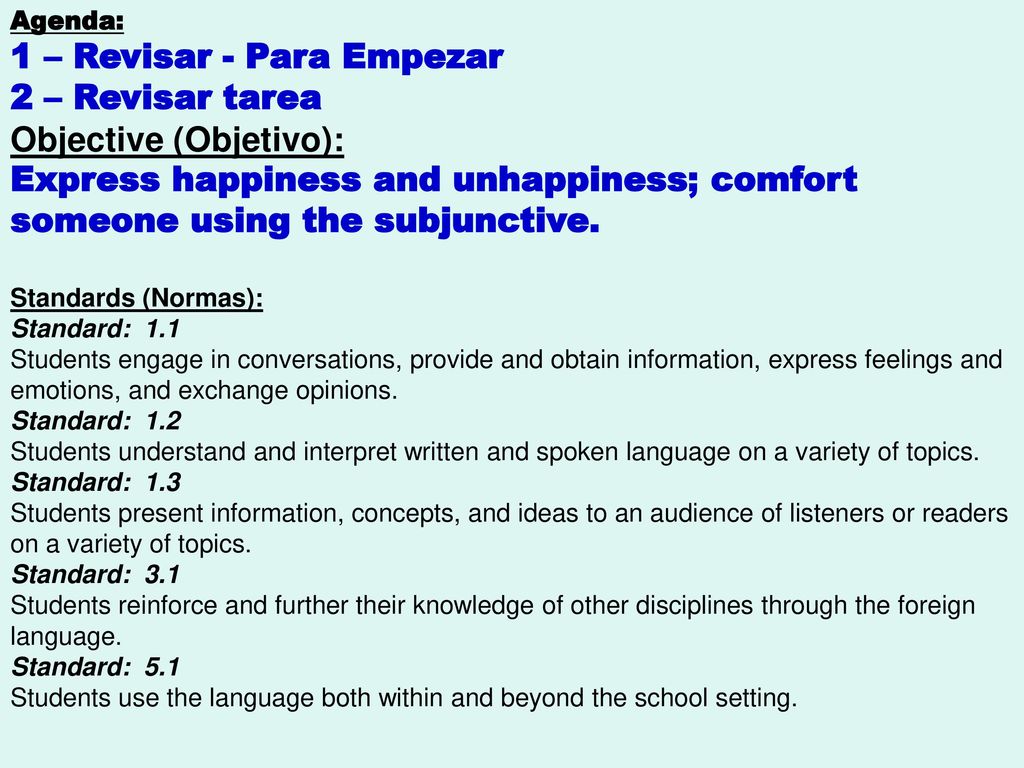 1 – Revisar - Para Empezar 2 – Revisar tarea Objective (Objetivo):