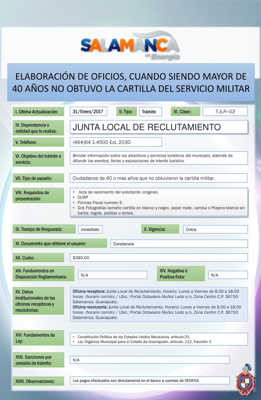 ELABORACIÓN DE OFICIOS, CUANDO SIENDO MAYOR DE 40 AÑOS NO OBTUVO LA CARTILLA DEL SERVICIO MILITAR
