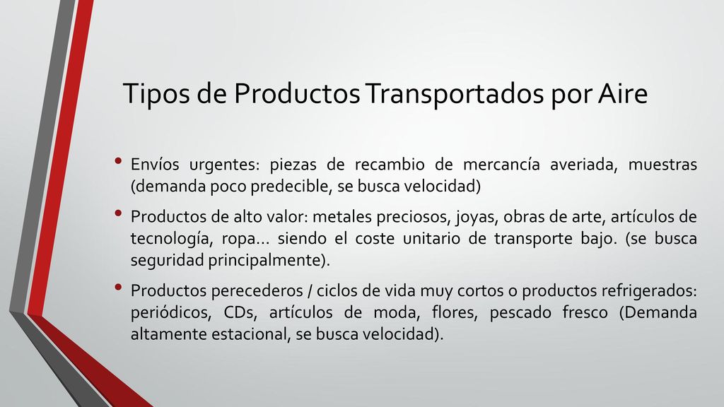 Tipos de Productos Transportados por Aire