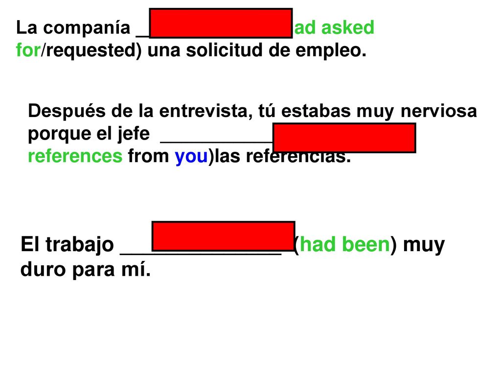 El trabajo ______________ (had been) muy duro para mí.