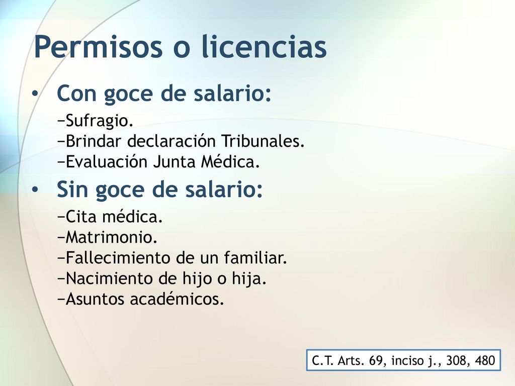 Permisos o licencias Con goce de salario: Sin goce de salario:
