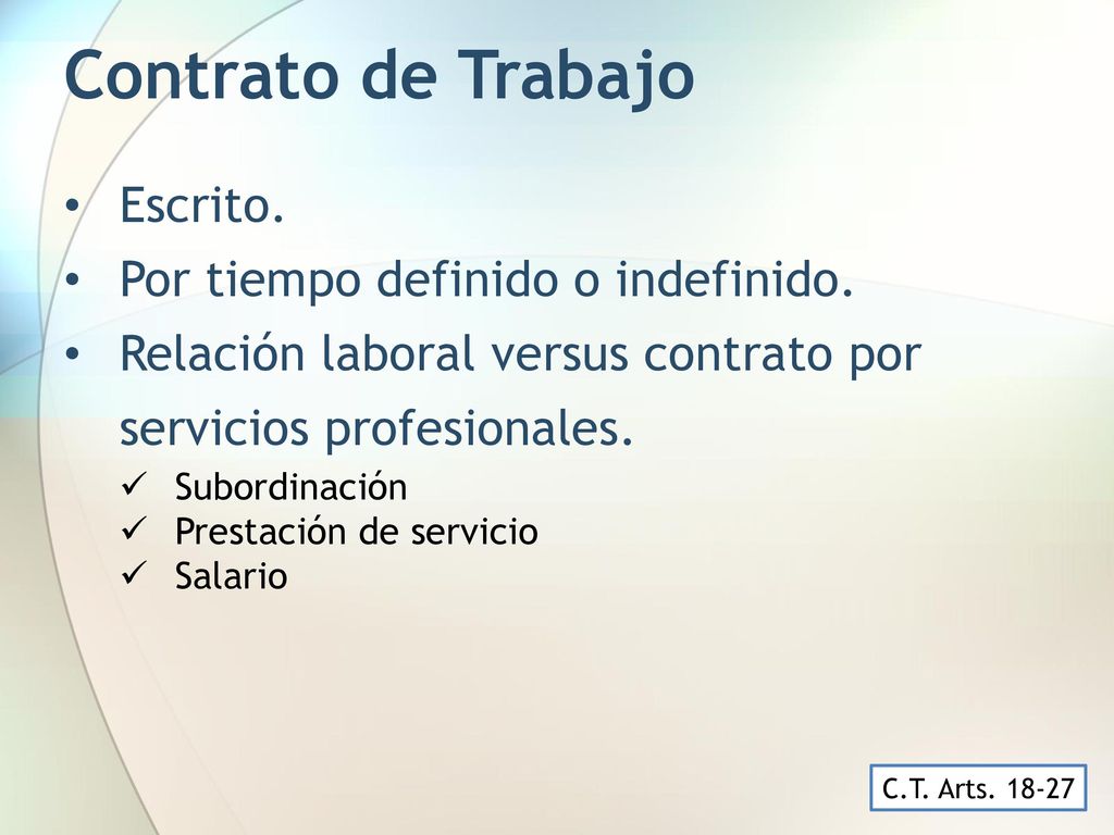 Contrato de Trabajo Escrito. Por tiempo definido o indefinido.