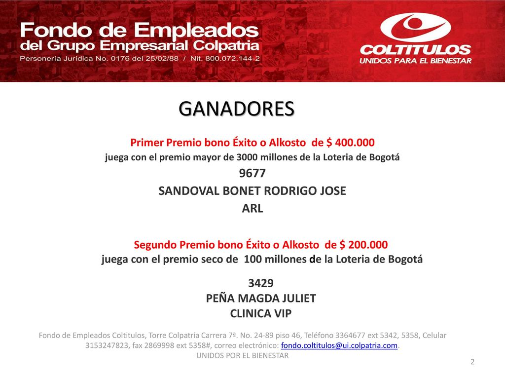 GANADORES 9677 SANDOVAL BONET RODRIGO JOSE ARL 3429 PEÑA MAGDA JULIET