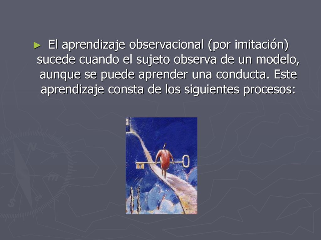 El aprendizaje observacional (por imitación) sucede cuando el sujeto observa de un modelo, aunque se puede aprender una conducta.
