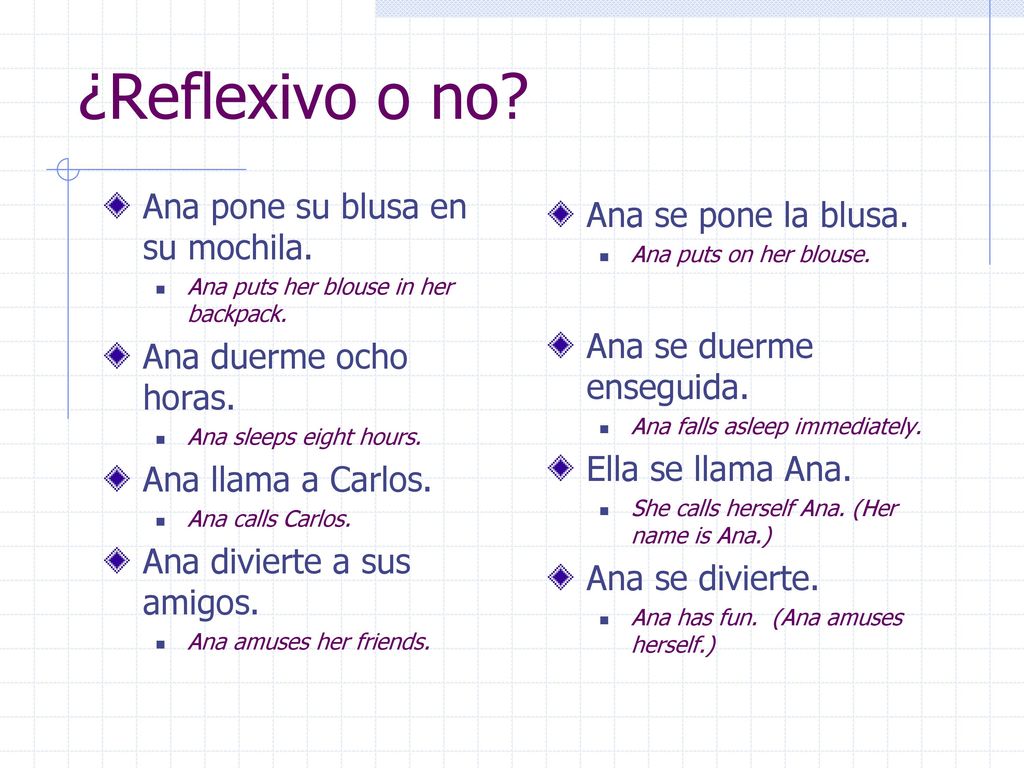 ¿Reflexivo o no Ana pone su blusa en su mochila.