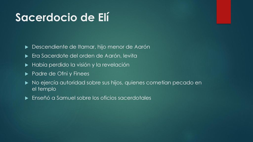 Sacerdocio de Elí Descendiente de Itamar, hijo menor de Aarón