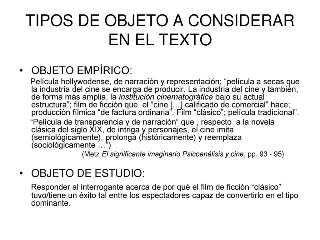 TIPOS DE OBJETO A CONSIDERAR EN EL TEXTO
