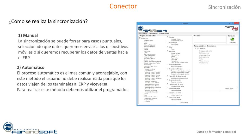 Conector Sincronización ¿Cómo se realiza la sincronización 1) Manual