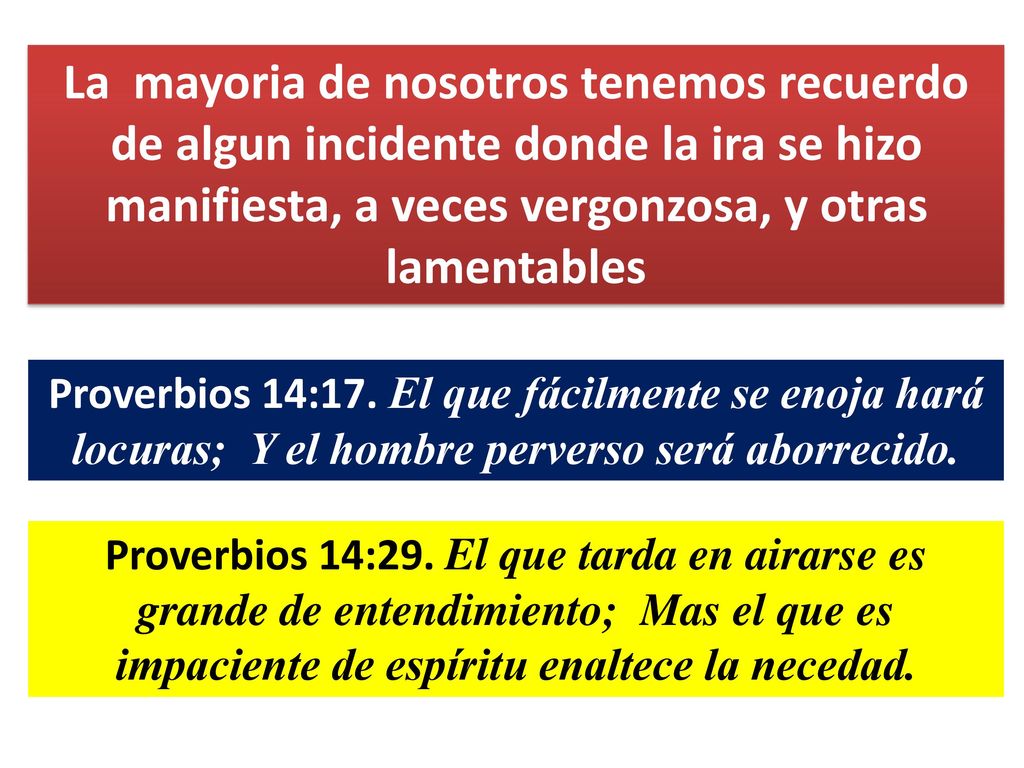 La mayoria de nosotros tenemos recuerdo de algun incidente donde la ira se hizo manifiesta, a veces vergonzosa, y otras lamentables
