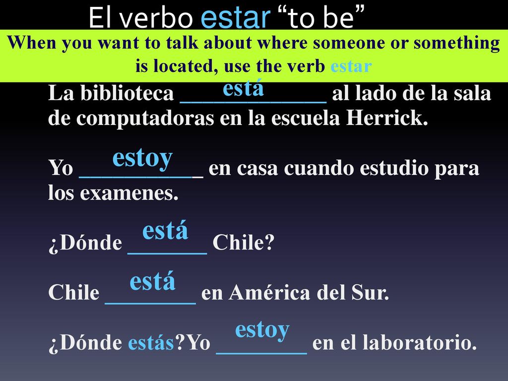 El verbo estar to be estoy está está está estoy
