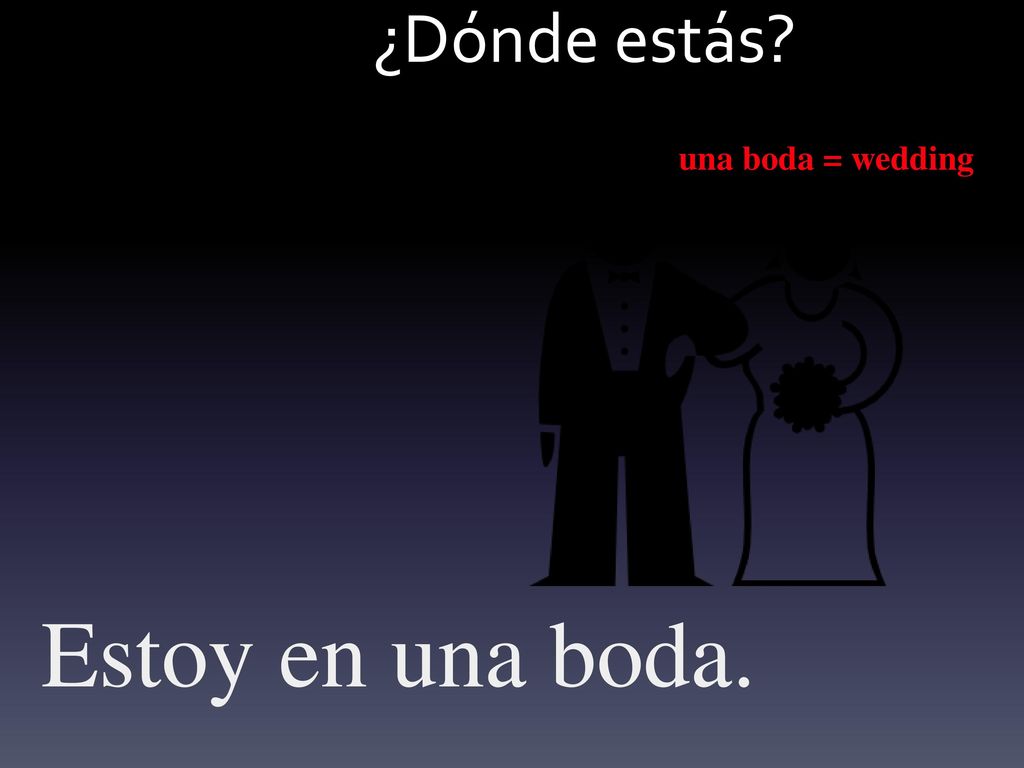 ¿Dónde estás una boda = wedding Estoy en una boda.