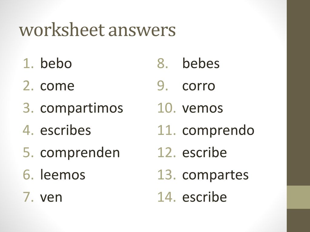 worksheet answers bebo come compartimos escribes comprenden leemos ven