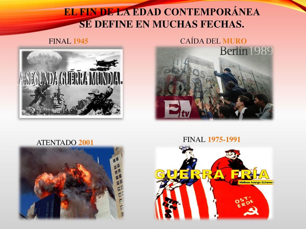 EL FIN DE LA EDAD CONTEMPORÁNEA SE DEFINE EN MUCHAS FECHAS.
