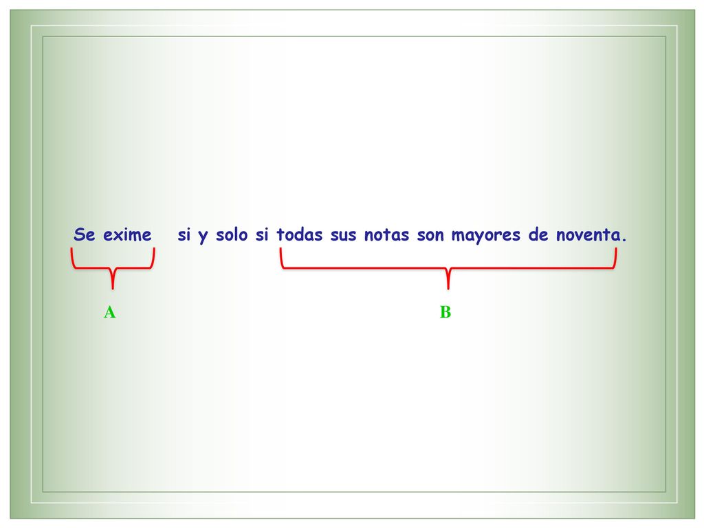 Se exime A si y solo si todas sus notas son mayores de noventa. B