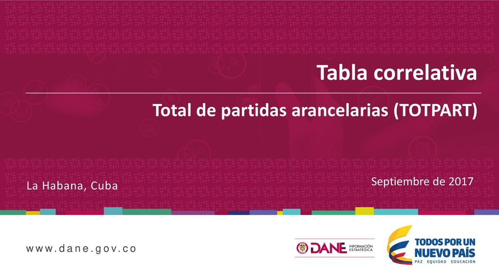 Tabla correlativa Total de partidas arancelarias (TOTPART)