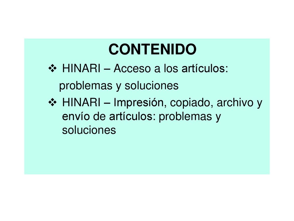 CONTENIDO HINARI – Acceso a los artículos: problemas y soluciones