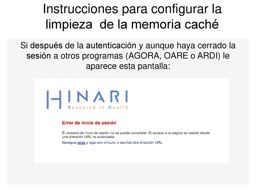 Instrucciones para configurar la limpieza de la memoria caché