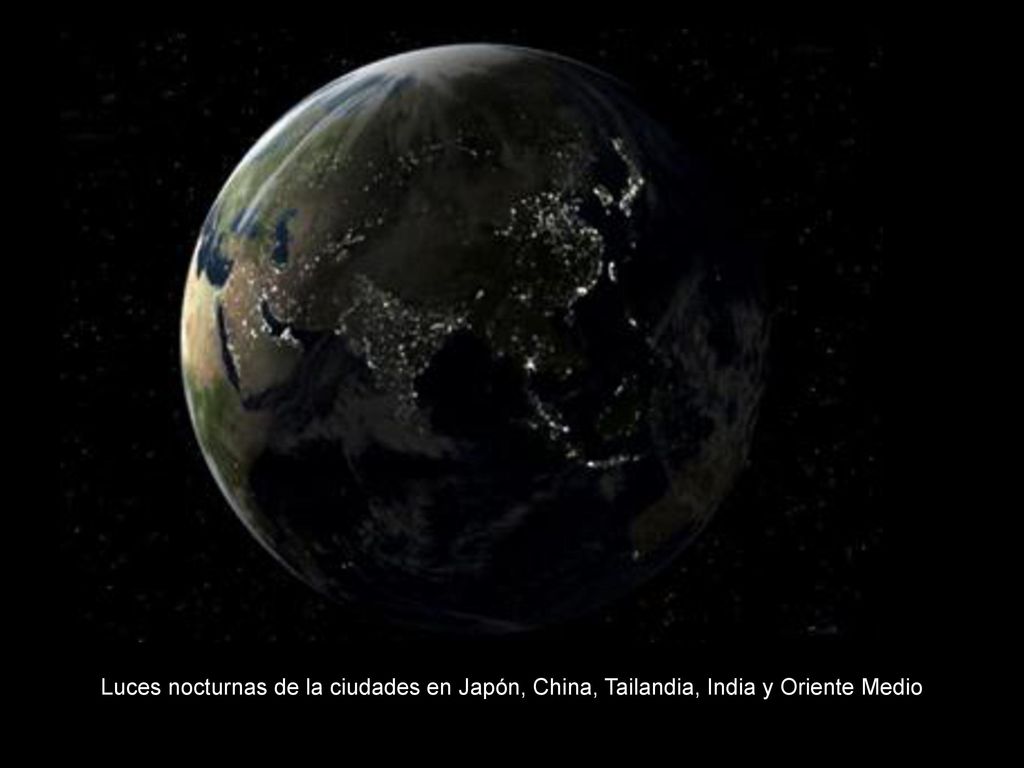 Luces nocturnas de la ciudades en Japón, China, Tailandia, India y Oriente Medio