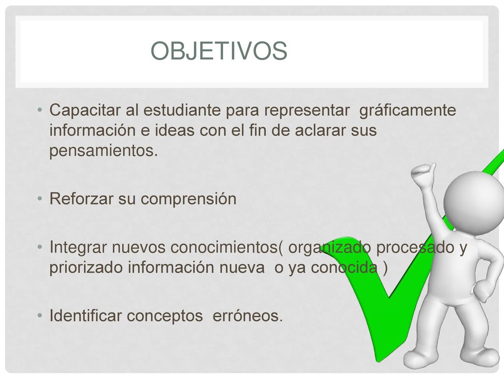 Objetivos Capacitar al estudiante para representar gráficamente información e ideas con el fin de aclarar sus pensamientos.
