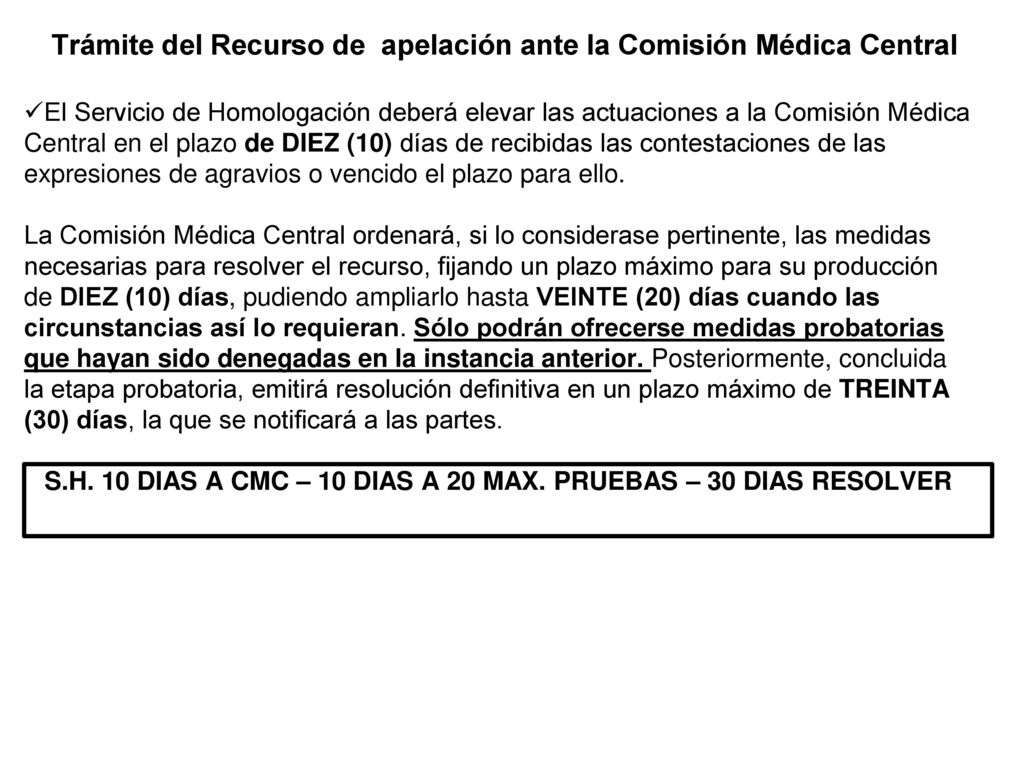 Trámite del Recurso de apelación ante la Comisión Médica Central