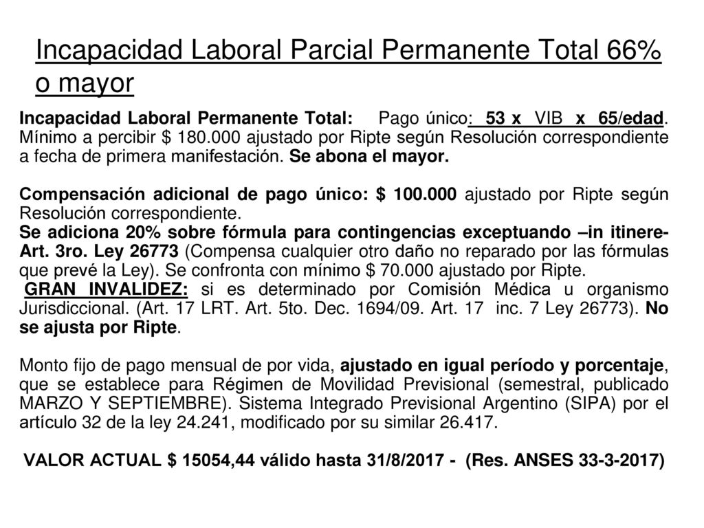 Incapacidad Laboral Parcial Permanente Total 66% o mayor