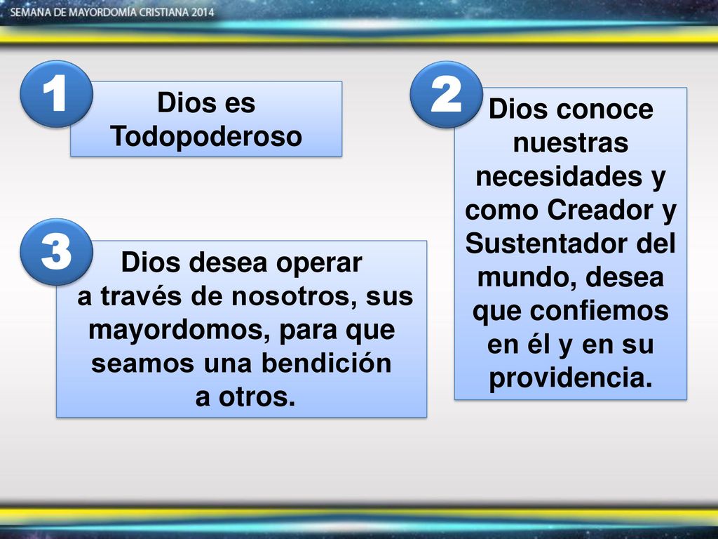 a través de nosotros, sus mayordomos, para que seamos una bendición