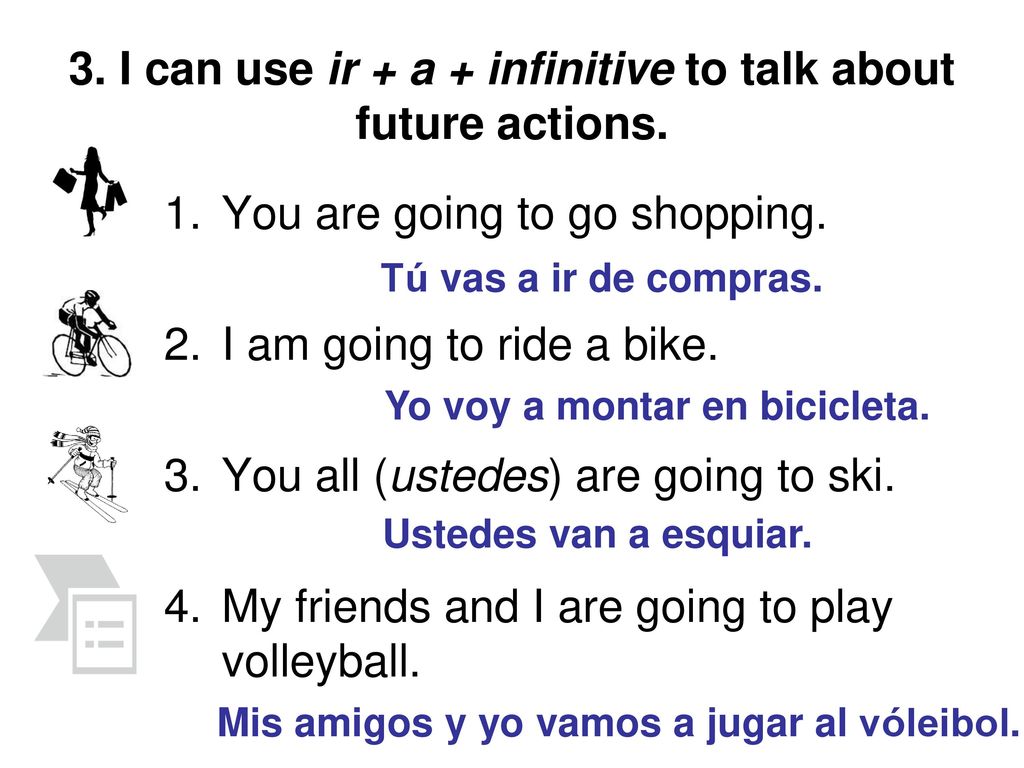 3. I can use ir + a + infinitive to talk about future actions.