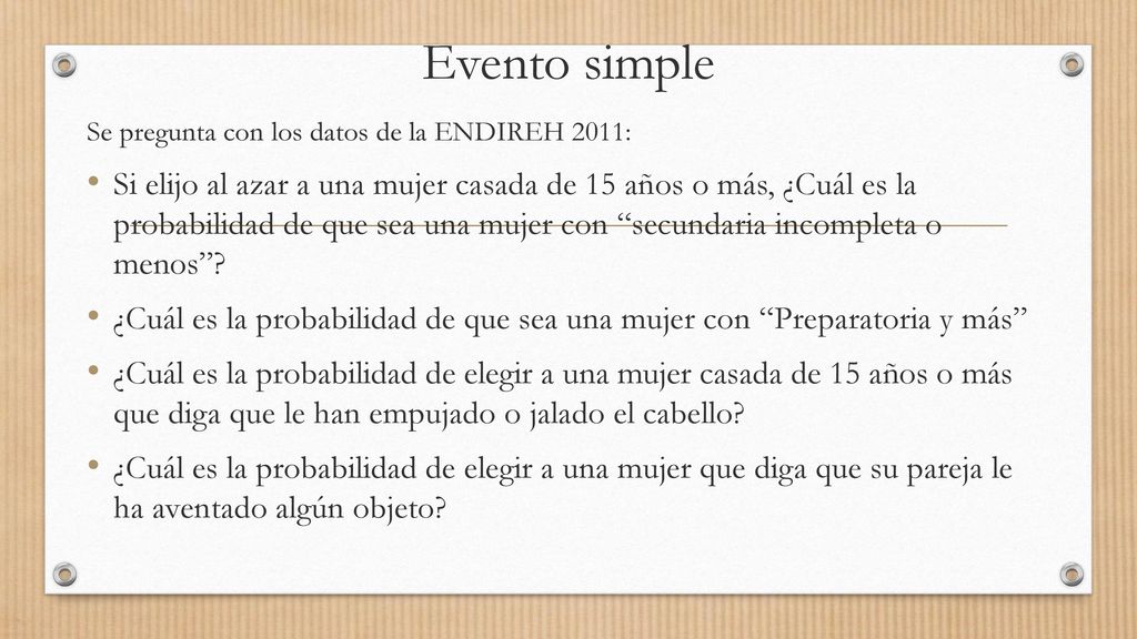 Evento simple Se pregunta con los datos de la ENDIREH 2011: