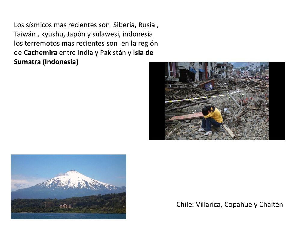 Los sísmicos mas recientes son Siberia, Rusia , Taiwán , kyushu, Japón y sulawesi, indonésia los terremotos mas recientes son en la región de Cachemira entre India y Pakistán y Isla de Sumatra (Indonesia)