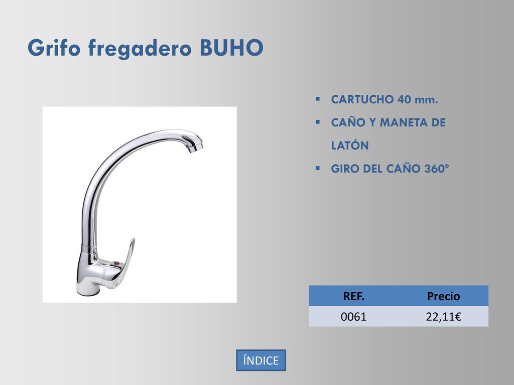Grifo fregadero BUHO CARTUCHO 40 mm. CAÑO Y MANETA DE LATÓN