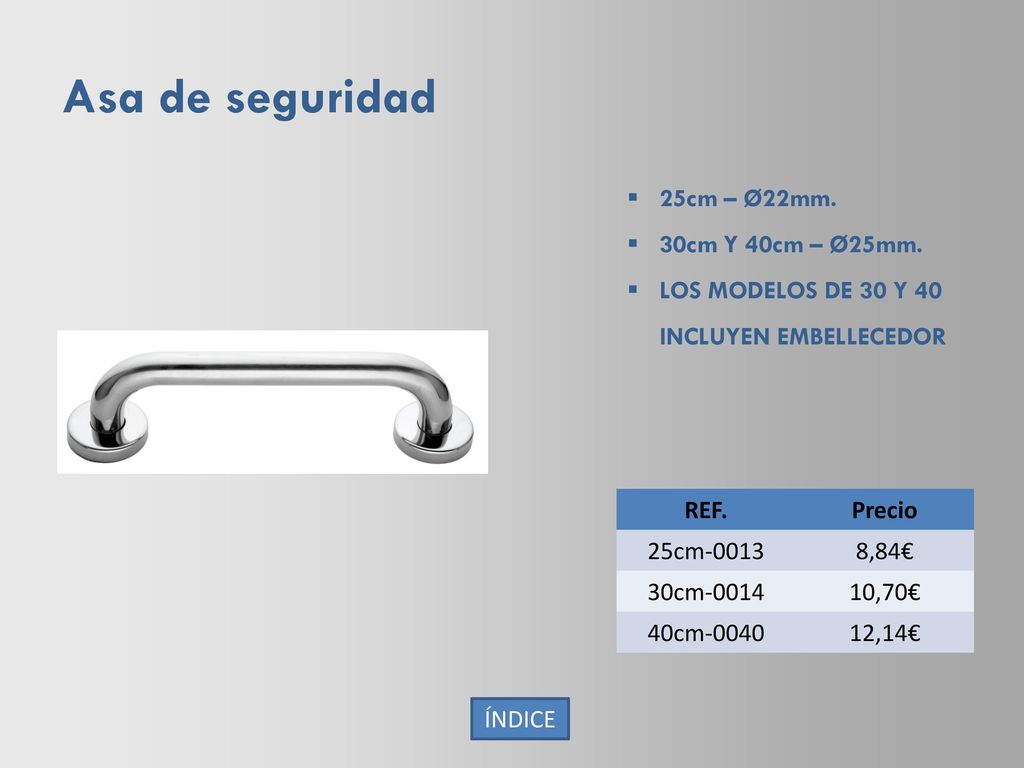 Asa de seguridad 25cm – Ø22mm. 30cm Y 40cm – Ø25mm.