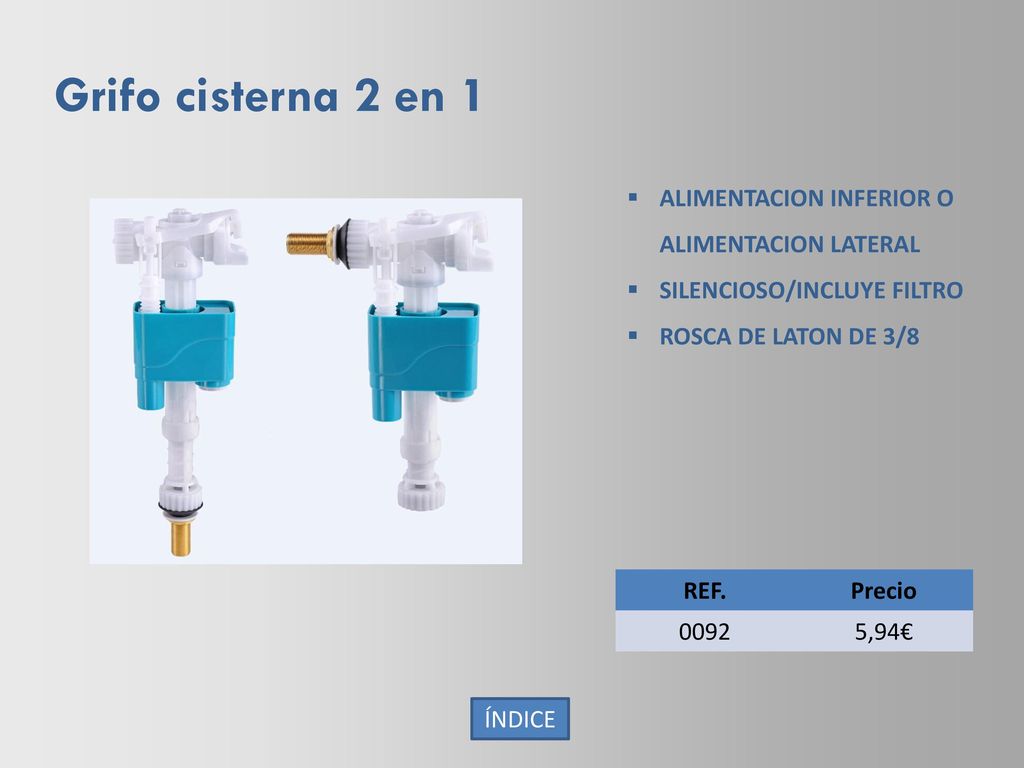 Grifo cisterna 2 en 1 ALIMENTACION INFERIOR O ALIMENTACION LATERAL