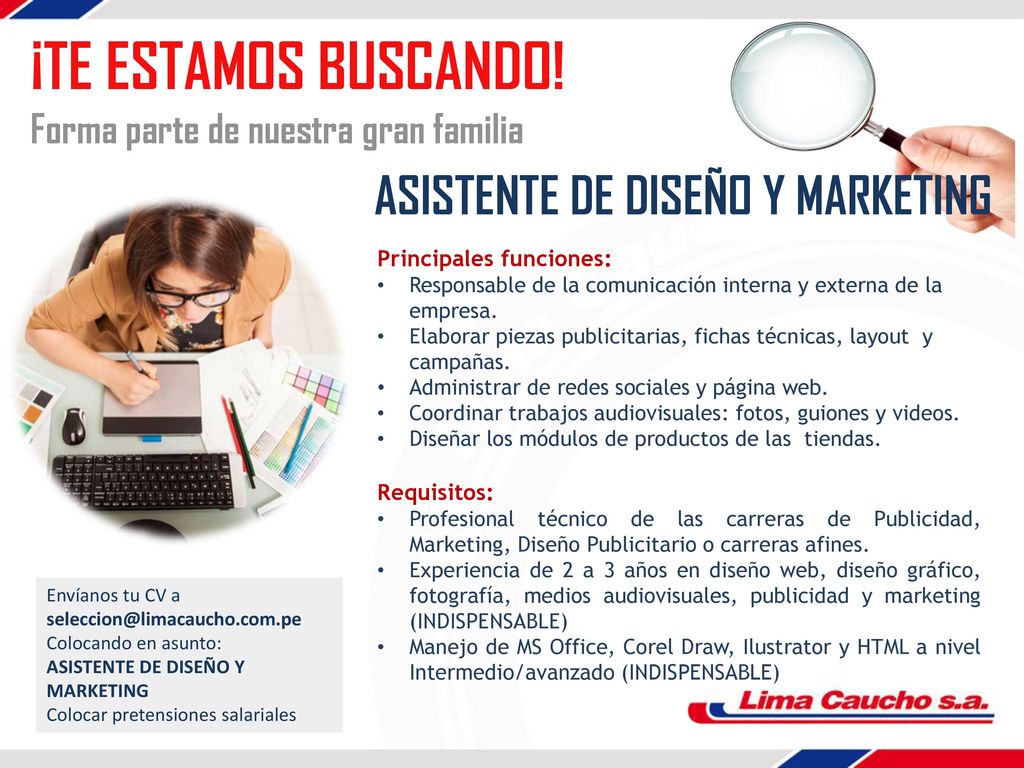 ¡TE ESTAMOS BUSCANDO! ASISTENTE DE DISEÑO Y MARKETING