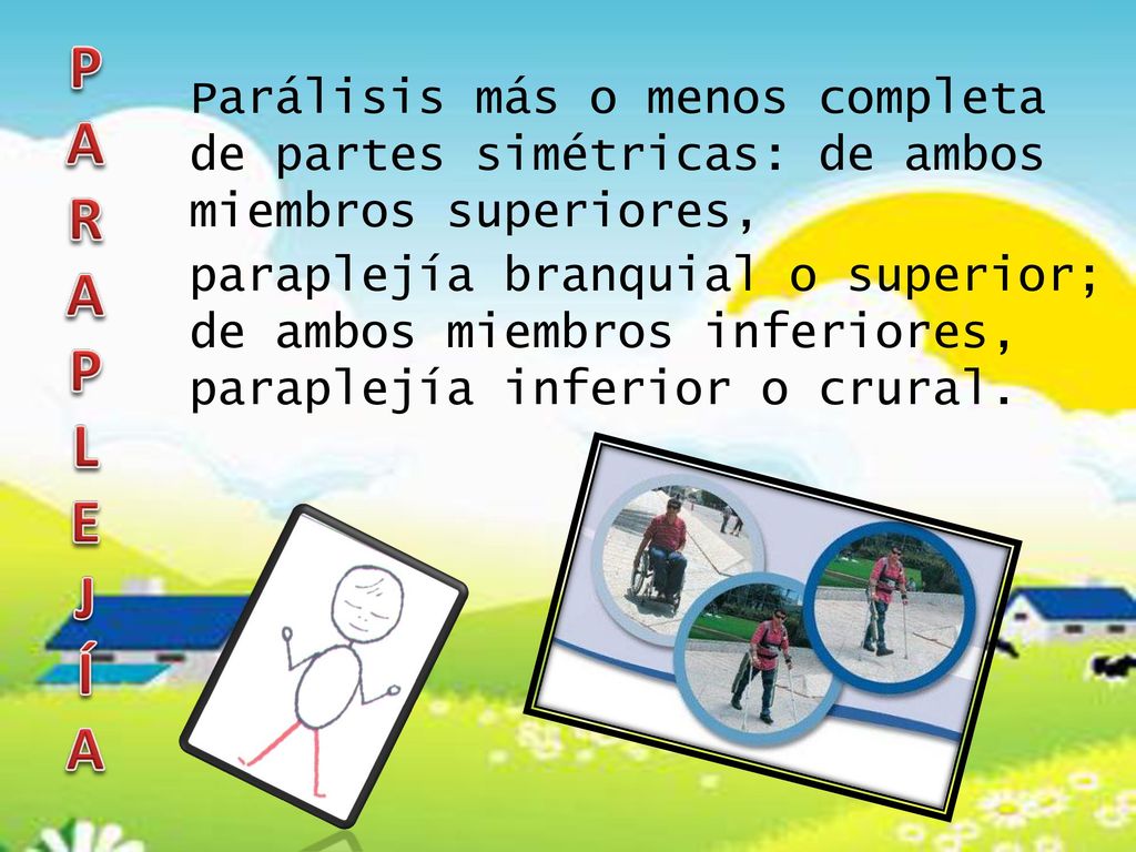 P A. R. L. E. J. Í. Parálisis más o menos completa de partes simétricas: de ambos miembros superiores,