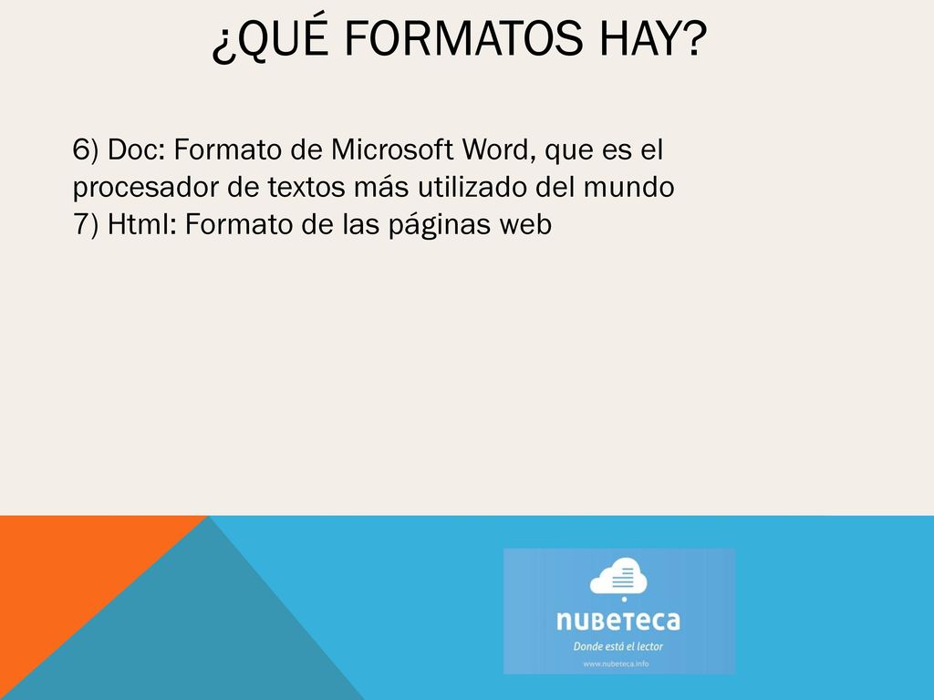 ¿QUÉ FORMATOS HAY 6) Doc: Formato de Microsoft Word, que es el