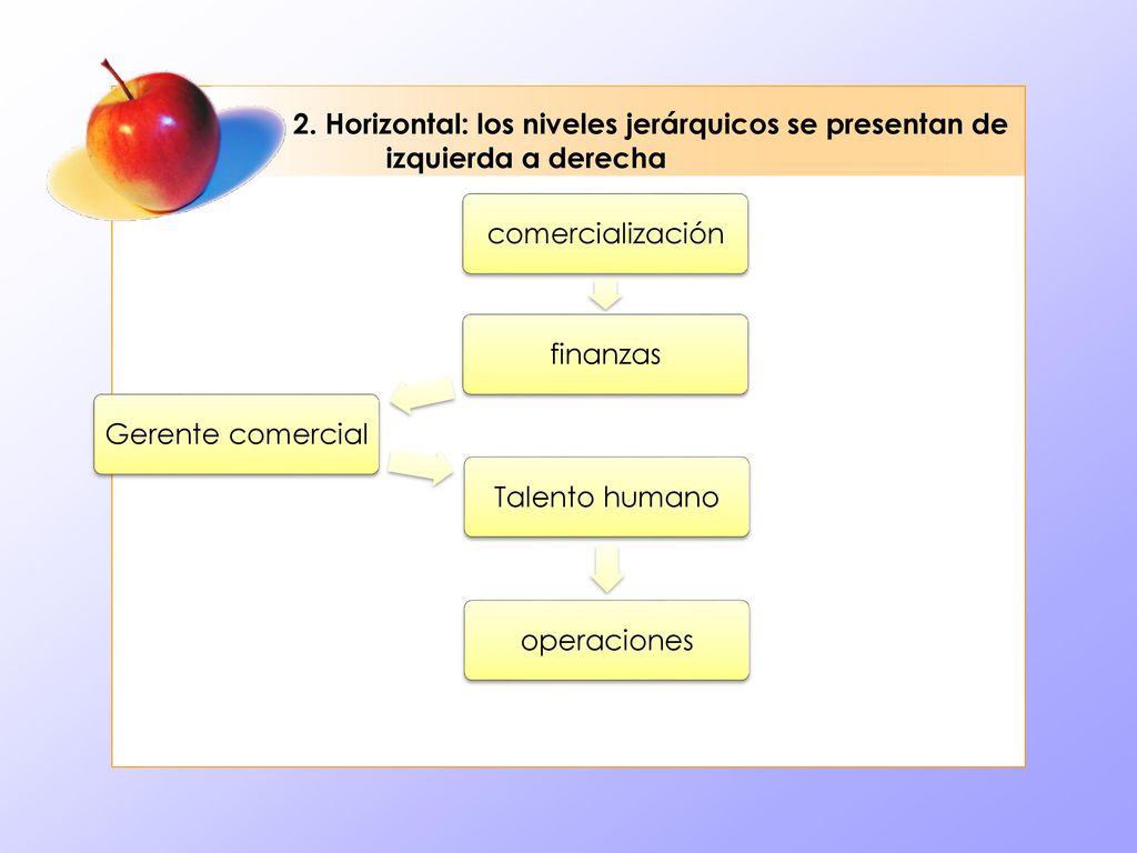 2. Horizontal: los niveles jerárquicos se presentan de izquierda a derecha