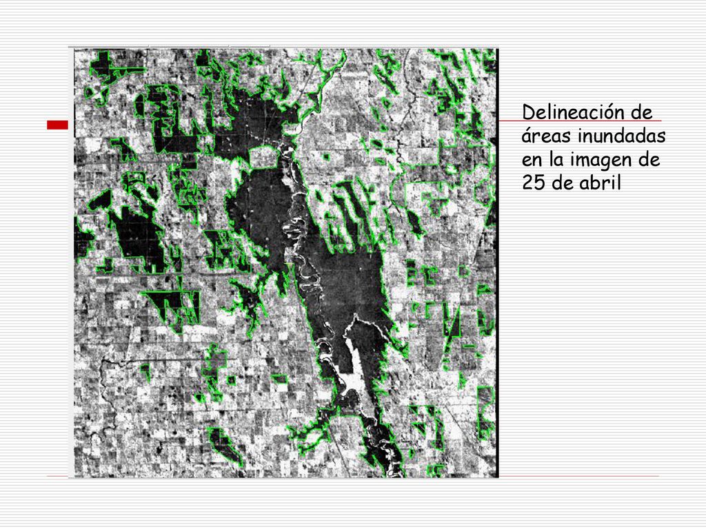 Delineación de áreas inundadas en la imagen de 25 de abril