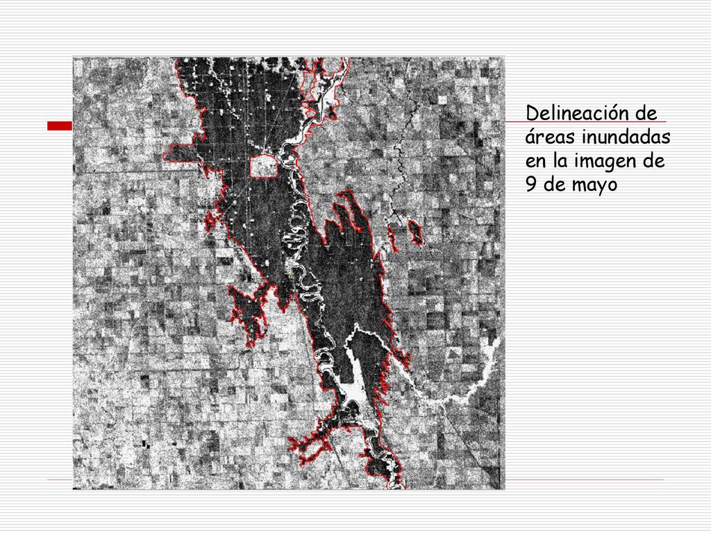 Delineación de áreas inundadas en la imagen de 9 de mayo