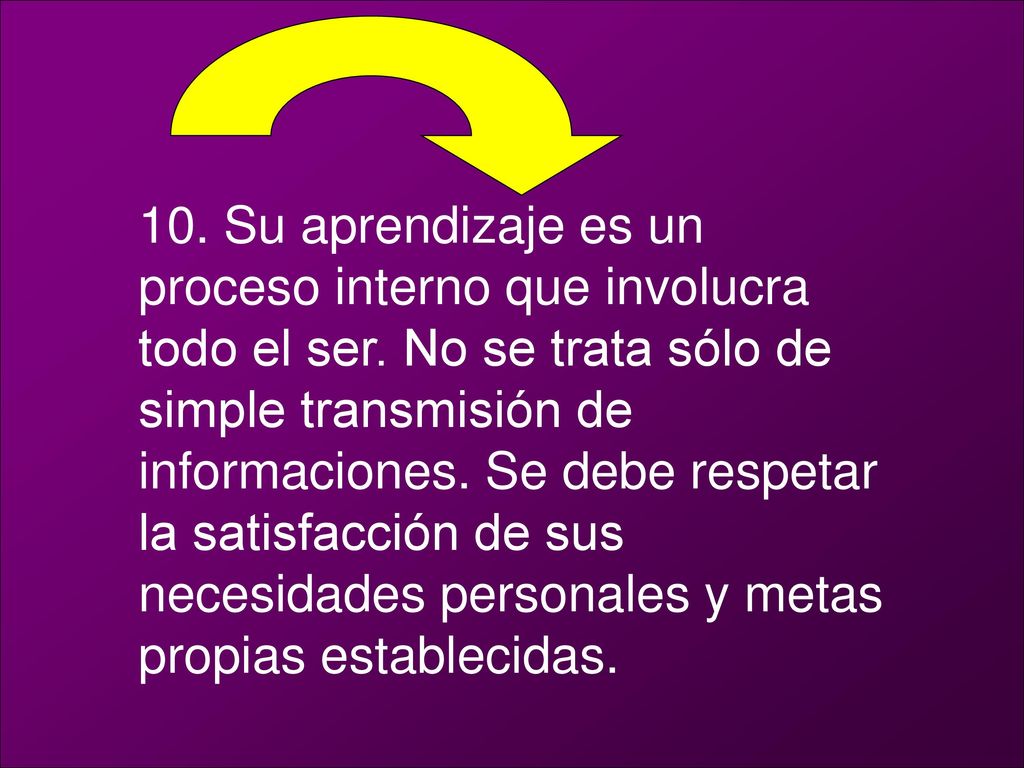 10. Su aprendizaje es un proceso interno que involucra todo el ser