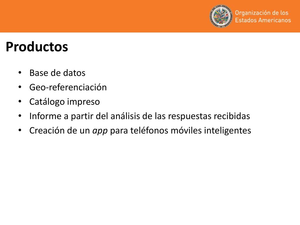 Productos Base de datos Geo-referenciación Catálogo impreso