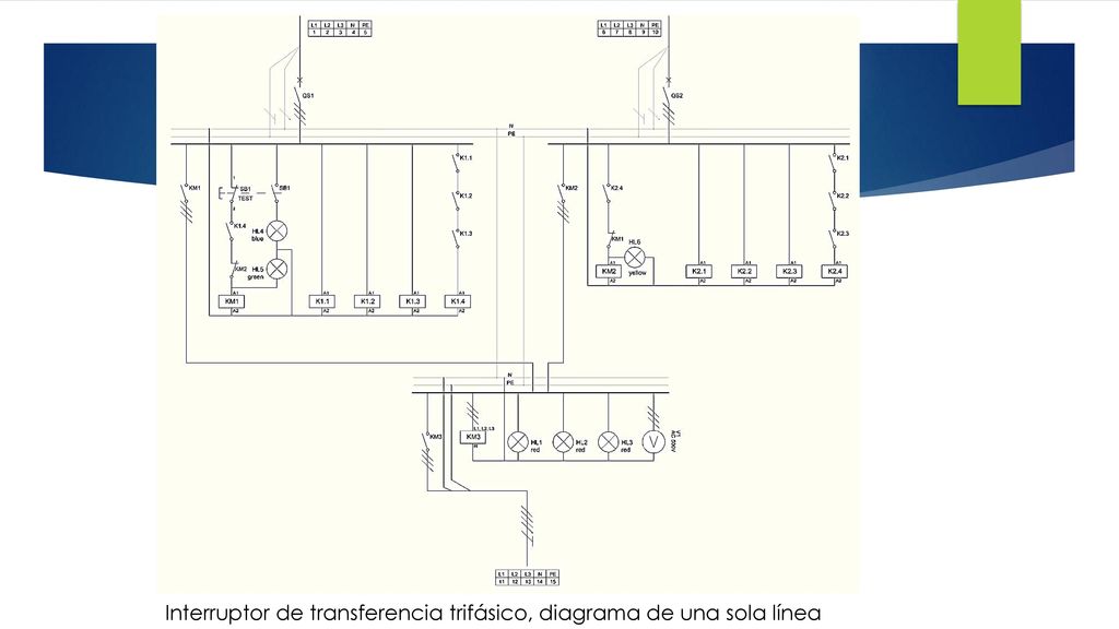 Interruptor de transferencia trifásico, diagrama de una sola línea