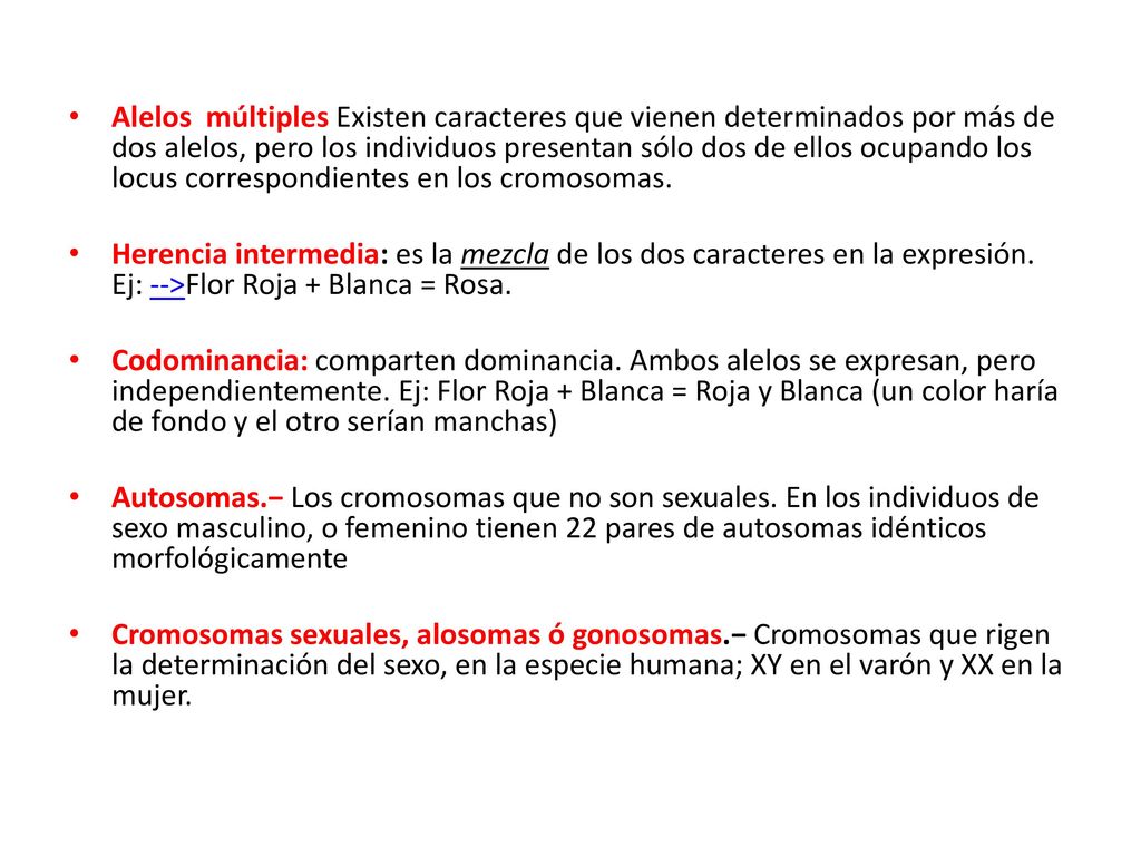 Alelos múltiples Existen caracteres que vienen determinados por más de dos alelos, pero los individuos presentan sólo dos de ellos ocupando los locus correspondientes en los cromosomas.