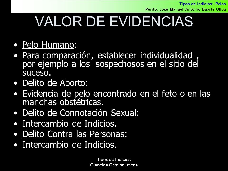 Tipos de Indicios Ciencias Criminalisticas