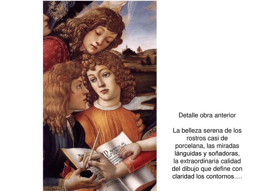 Detalle obra anterior La belleza serena de los rostros casi de porcelana, las miradas lánguidas y soñadoras, la extraordinaria calidad del dibujo que define con claridad los contornos….