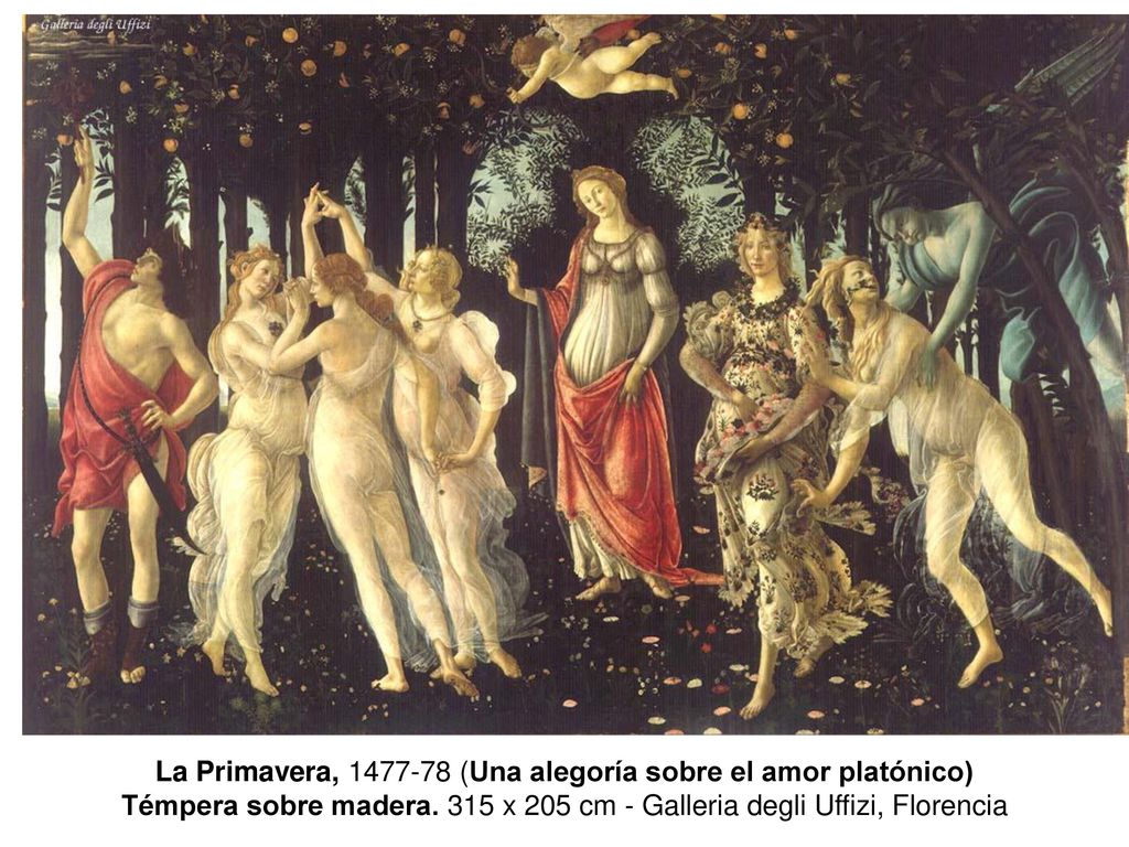 La Primavera, (Una alegoría sobre el amor platónico) Témpera sobre madera.