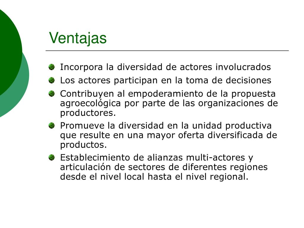 Ventajas Incorpora la diversidad de actores involucrados
