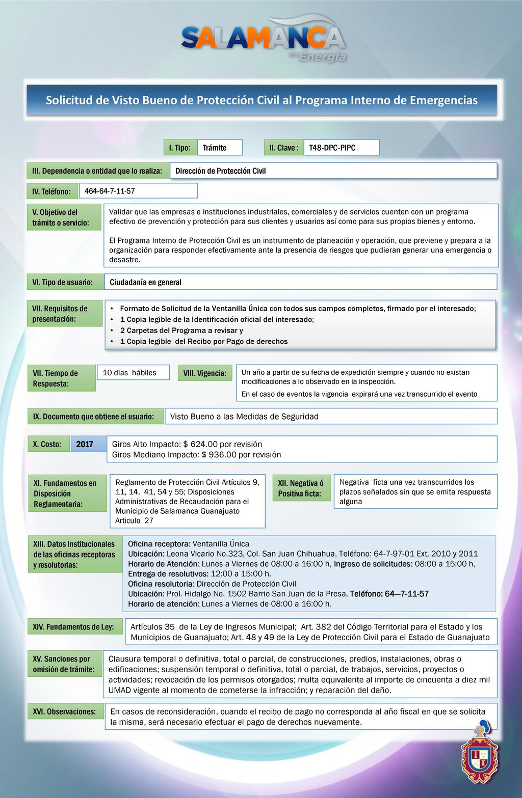 Solicitud de Visto Bueno de Protección Civil al Programa Interno de Emergencias
