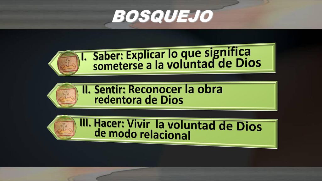 BOSQUEJO I. Saber: Explicar lo que significa someterse a la voluntad de Dios. II. Sentir: Reconocer la obra redentora de Dios.