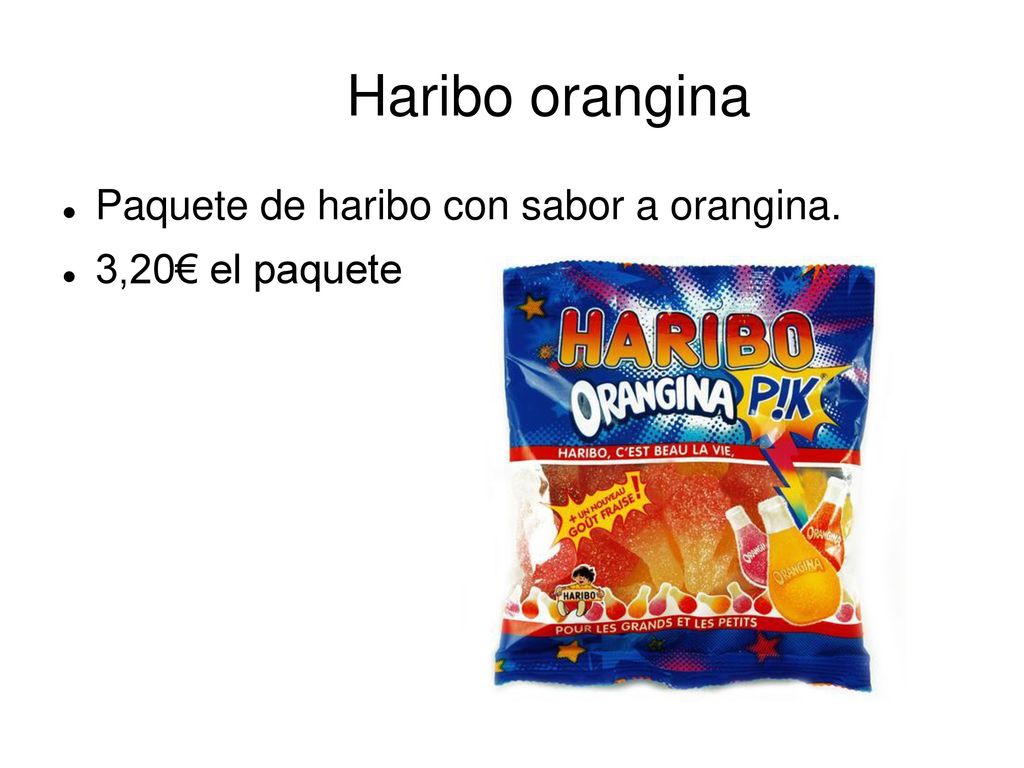Haribo orangina Paquete de haribo con sabor a orangina.