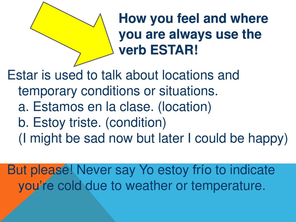 How you feel and where you are always use the verb ESTAR!